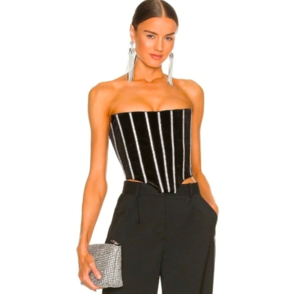 Bronx and Banco Maraya Diamond Corset Bustier Black Velvet Boned Bodice Medium